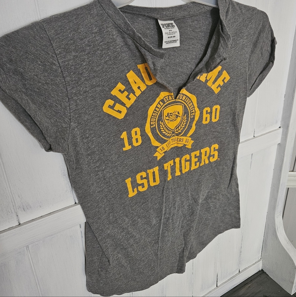 PINK Victoria's Secret Gray and Yellow Short Sleeve Tee